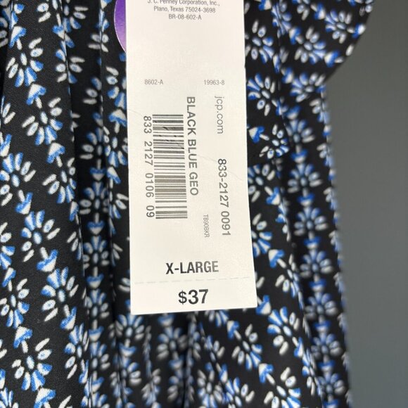 WORTHINGTON NEW Wrap Blouse XL 3/4 Sleeve V-Neck Black Blue White Ruffle XL - Picture 4 of 6